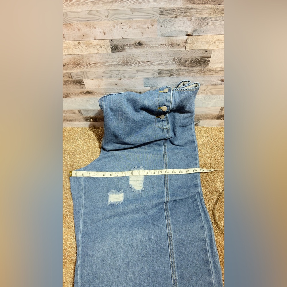 Light Blue Distressed Denim Overalls - Women's Jeans - Picture 6 of 7
